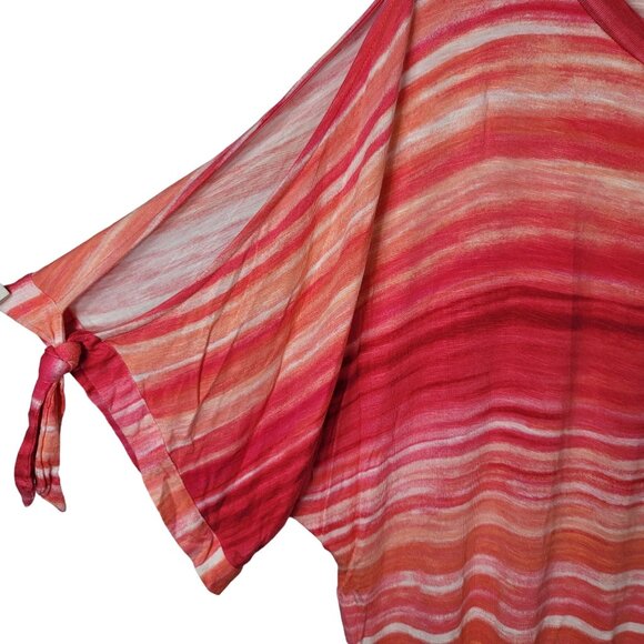 Ellen Tracy Pullover Top Pink 1X Round Neck Open Short Sleeve Ties On Striped - Picture 4 of 8